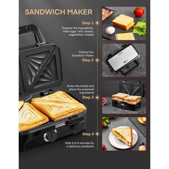 3-in-1 Waffle Sandwich Panini Maker Removable Plates 1200W Grill *Damaged box* - Picture 7 of 14